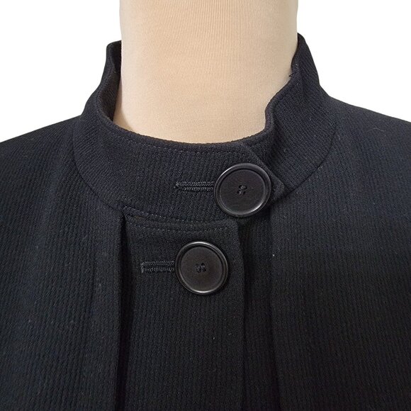 AKRIS punto Size 14 Black Button Up Mandarin Collar Ribbed Wool Crepe Jacket - Picture 6 of 14